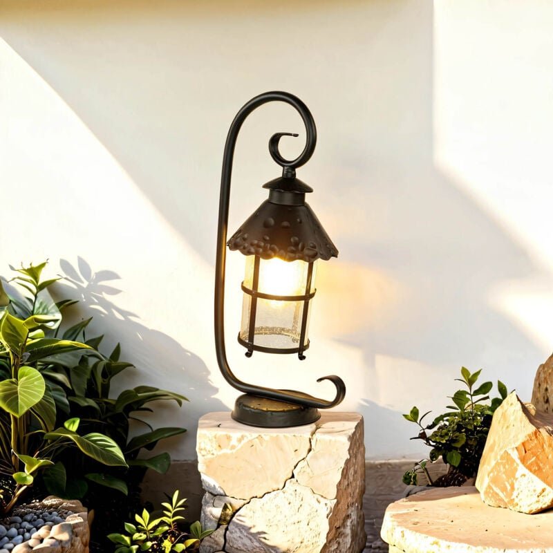 Licht-erlebnisse - Wegeleuchte Schwarz IP23 E27 54 cm Glas Metall Rustikal Stehlampe außen Hof