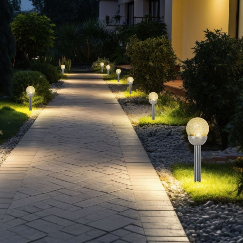 Thumbnail - Solarlampe Erdspieß Außenleuchte Glaskugel Gartenlampe Steckleuchte, Kunststoff silber Edelstahl, Akku, led warmweiß, h ...