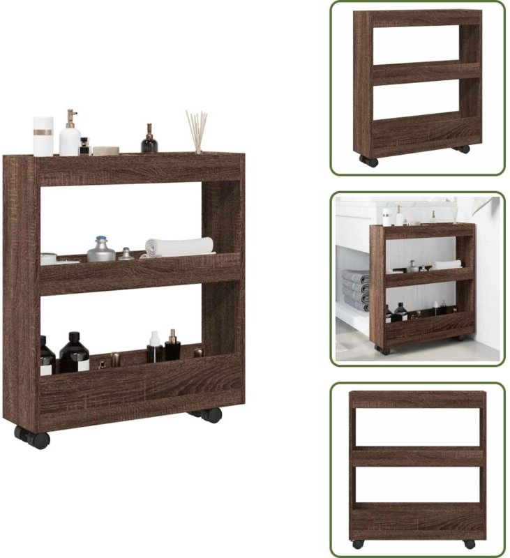 Holzwerkstoff - vidaXL Aufbewahrungswagen Schmal 3 Etagen Eichen-Optik Holzwerkstoff - Eichenoptik