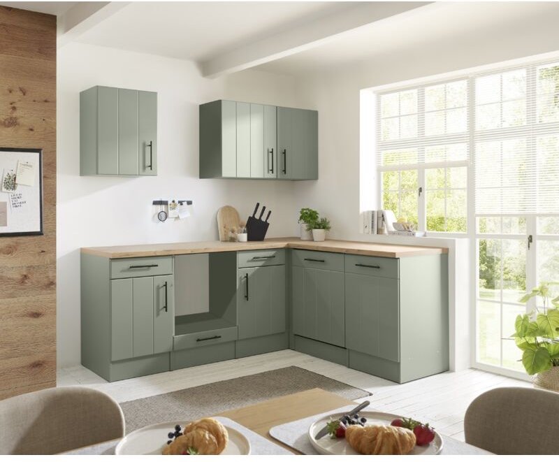 L Küche Einbauküche Winkelküche Landhaus Leerblock Grün Anton 220 cm Respekta