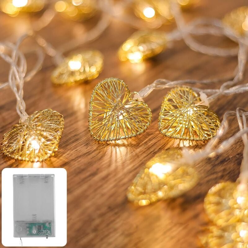 Thumbnail - Lichtergirlande – 3 m Batterie, 20 warmweiße Herzen – LED-Herzdekoration für Mädchenzimmer, Hochzeit, Schminktisch Batte...