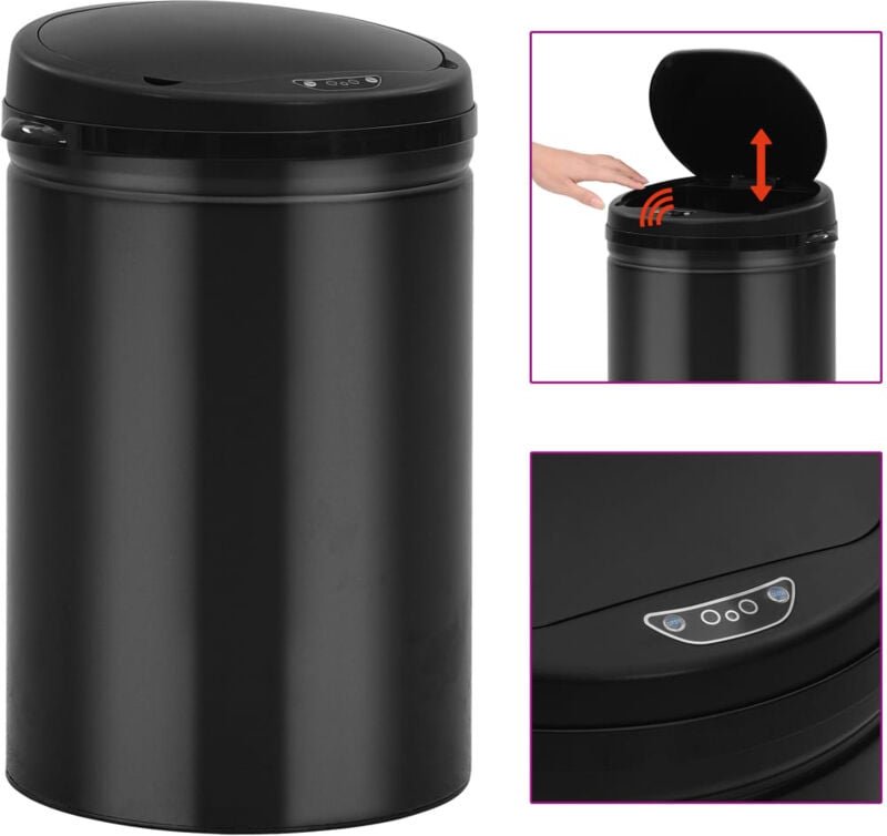 Automatischer Sensor-Mülleimer 30 l Kohlenstoffstahl Schwarz - Vidaxl