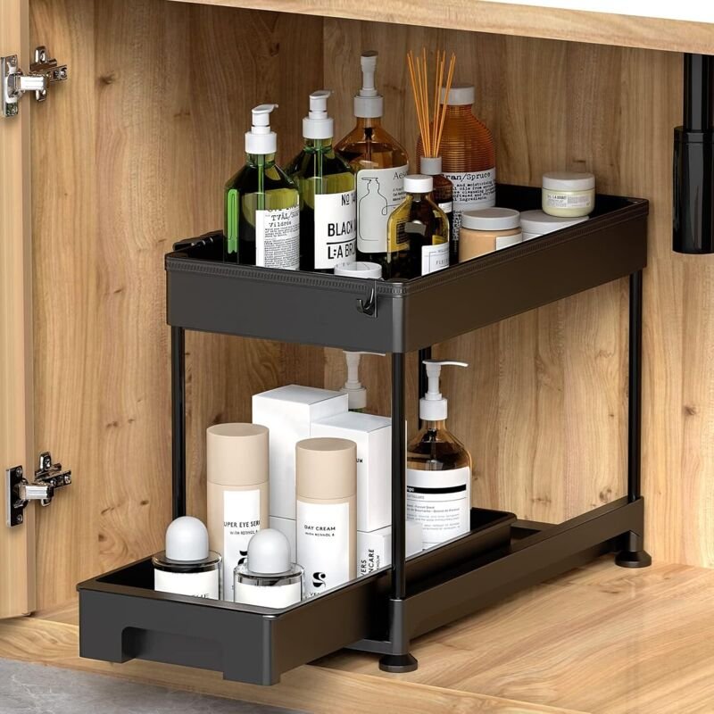 2-stöckiger Aufbewahrungs-Organizer für die Küche unter der Spüle mit ausziehbarer Schublade, multifunktionales Aufbewah...