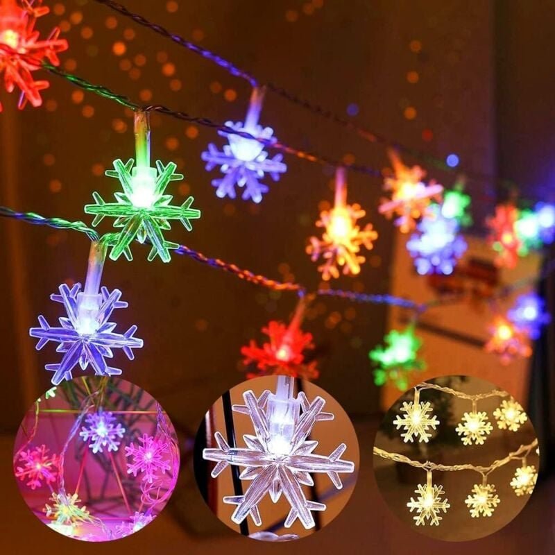 Thumbnail - Lichterkette mit Schneeflockenmotiv, 6 m, 40 LEDs, 2 monochrome und helle Modi, Lichterkette für den Innenbereich, Dekor...