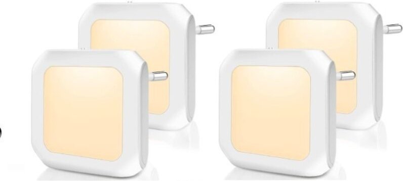 Nachtlicht mit Dämmerungssensor, 4 Stück, stufenlos einstellbare Helligkeit. Ideal für Kinderzimmer, Treppenhäuser, Schl...