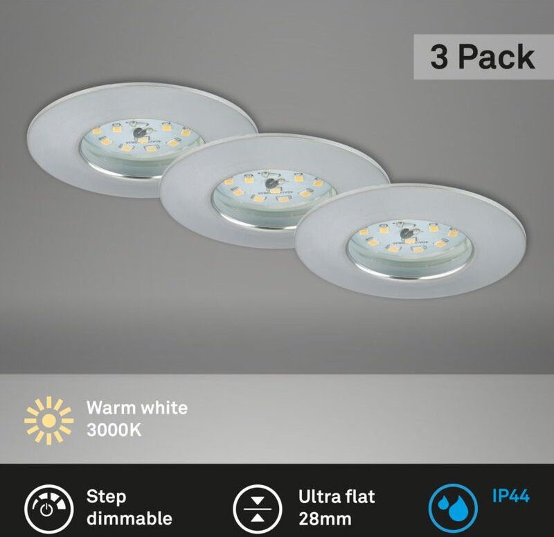 Briloner - led Einbauleuchten Dimmbar 3er Set IP44 6,5 w alu Kunststoff ø 7,5 cm