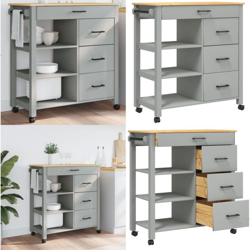 Küchenwagen monza 84x40x90 cm Massivholz Kiefer - Holz Küchenwagen - Küchenschrank - Retro Küchenmöbel - Kiefernholzküch...