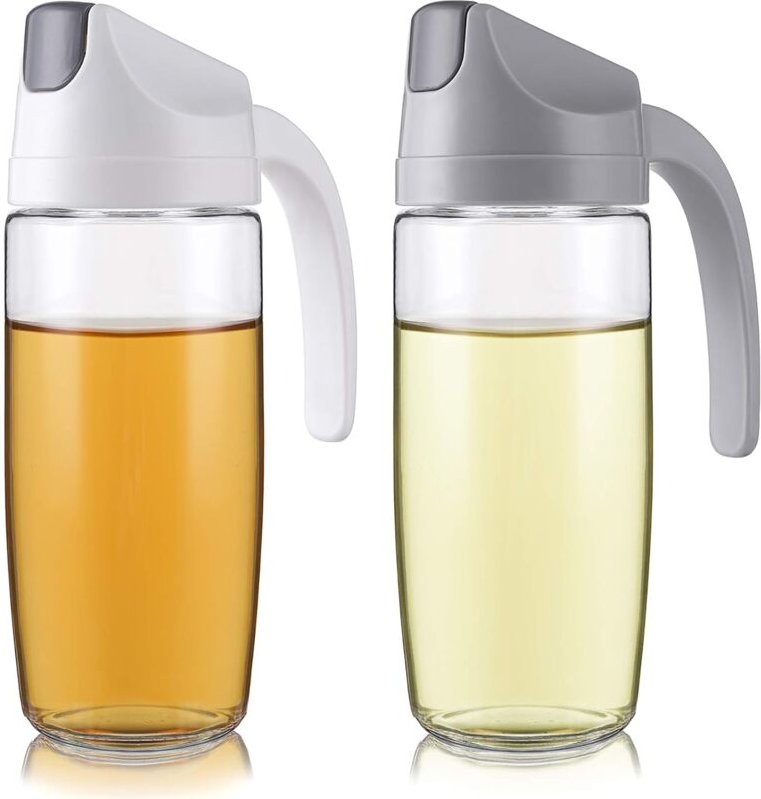 Thumbnail - 2er-Pack 600 ml automatische Flip-Olivenöl-Spenderflaschen, auslaufsicherer Glasbehälter mit rutschfestem und tropffreie...