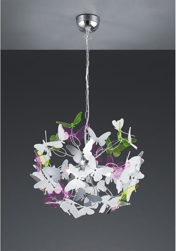 Reality Leuchten - Verspielte Pendelleuchte butterfly 4 flammig mit bunten Schmetterlingen, ø 50cm