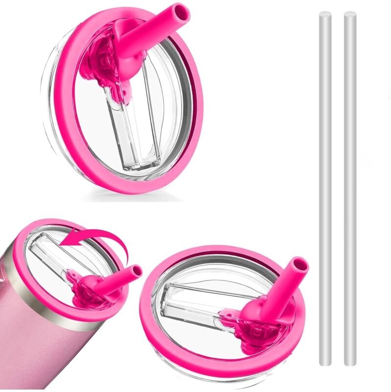 2er-Pack rosarote auslaufsichere Ersatzdeckel (10 x 10 x 2,6 cm) für 40-oz-Becher, auslaufsichere Deckel mit 2 Strohhalm...