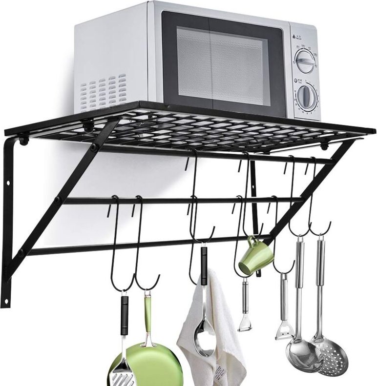 Ej.Life Küchenregal Hängend Küchenablage Pfannenhalter Wand Organizer von Kochutensilien Gewürzregal mit 10 Abnehmbaren ...