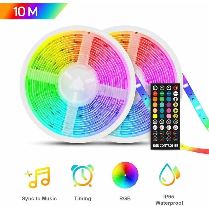 INHHUB 10 m wasserdichter LED-Streifen, RGB5050 LED-Streifen 12 V, mehrfarbig IP65 mit Timing-Musikfunktion, Infrarot-Fe...