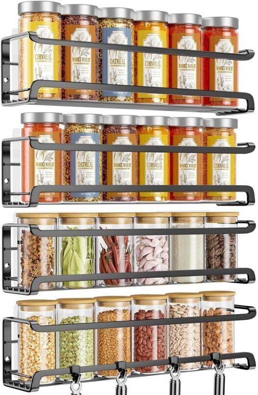 4-teiliges Gewürzaufbewahrungsset für die Küche, wandmontierte Gewürzregale aus Metall, kein Bohren erforderlich, ideal ...