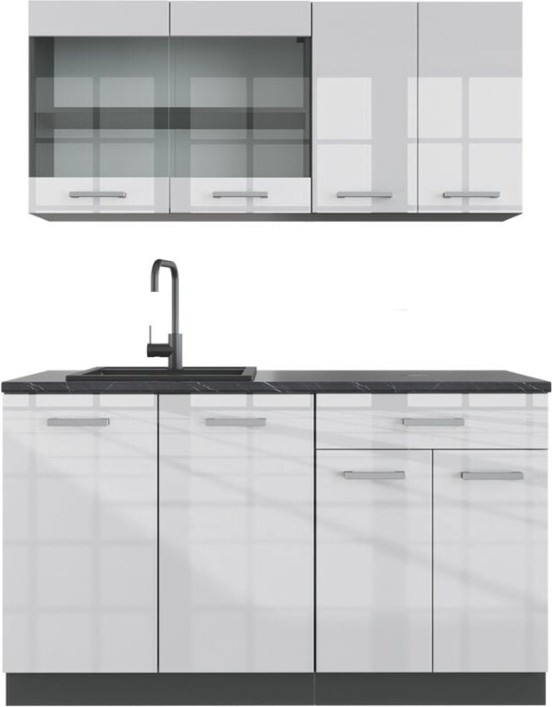 Vicco - Singleküche R-Line, Weiß Hochglanz/Anthrazit, 140 cm , ap Anthrazit