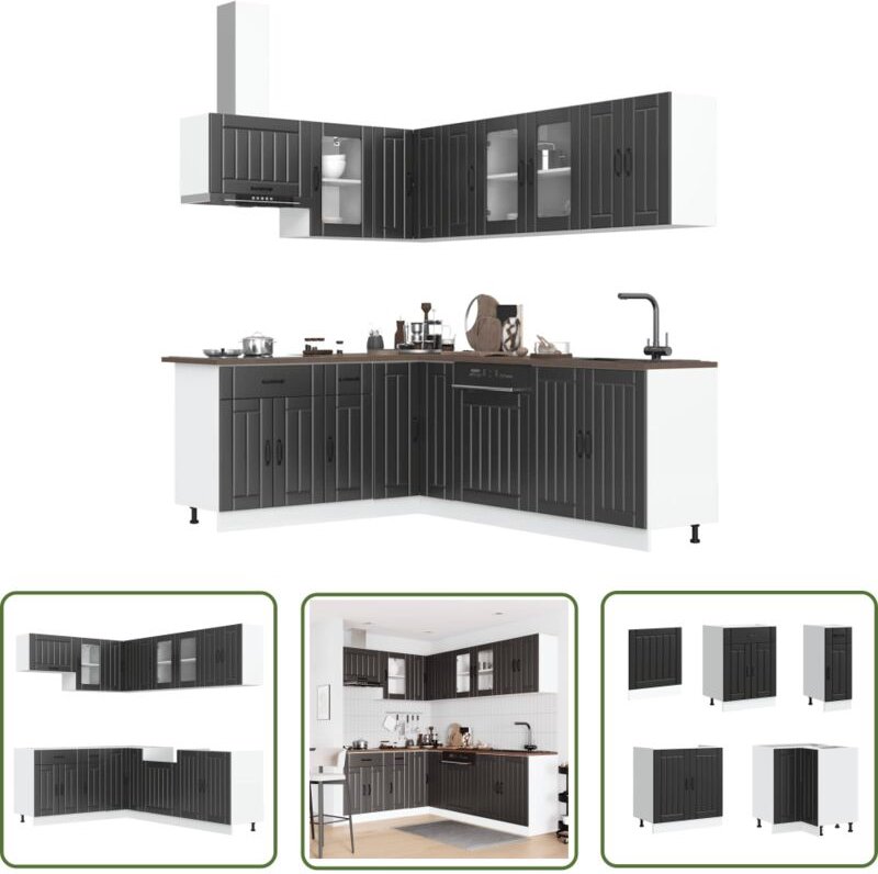 VidaXL 11-tlg. Küchenschrank-Set Lucca Schwarz Holzwerkstoff