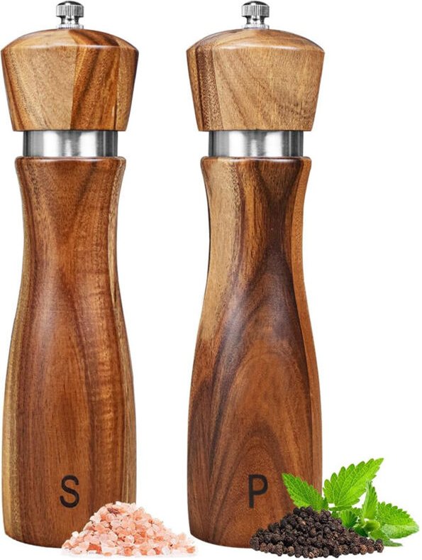 Set aus 2 Salz- und Pfeffermühlen aus Akazienholz, 20,3 cm, Keramikmahlwerk für verschiedene Gewürze, Sesammühle