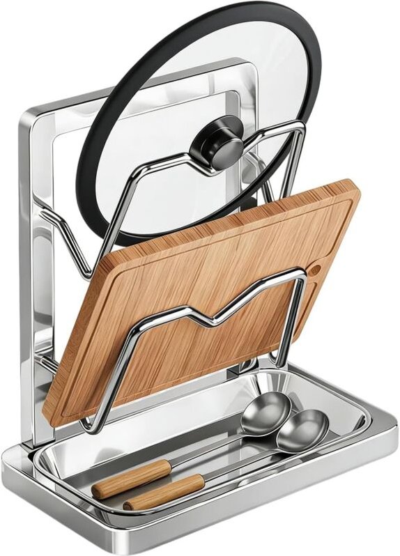 Topfdeckelhalter, Löffelhalter mit abnehmbarer Deckelablage, für Küchenspatel, Abtropfgestell, Schneidebrett, Geschirr, ...