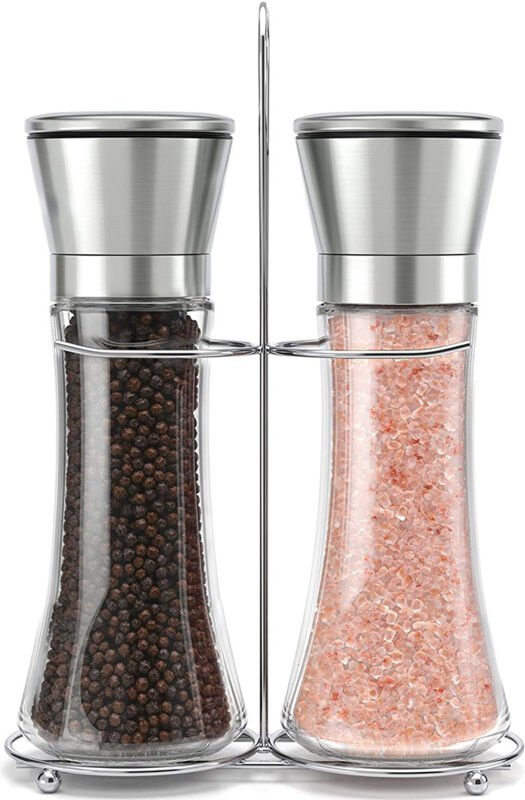 Salz- und Pfeffermühlen-Set aus Edelstahl mit Ständer, einstellbarem Mahlgrad und elegantem Design