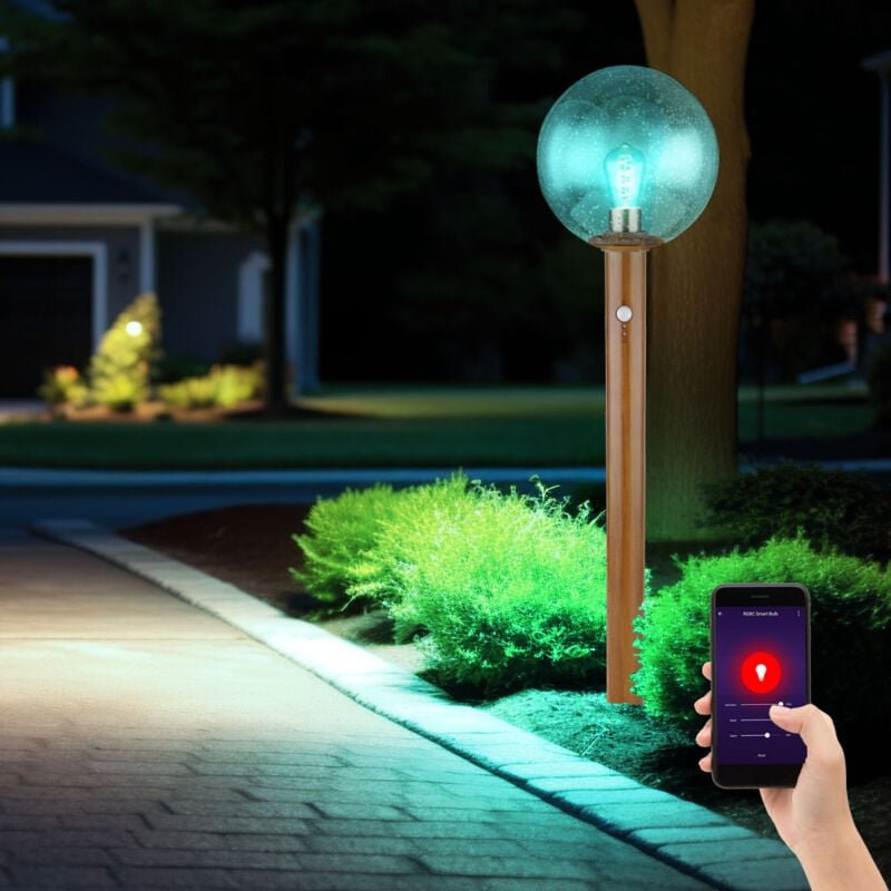 Thumbnail - Smart Gartenleuchte mit Bewegungsmelder Außenleuchte Stehlampe moderne Terrassenlampe, Holzoptik, App Steuerung dimmbar ...