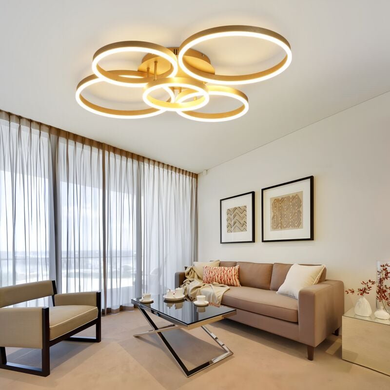 Deckenlampe led Deckenleuchte Wohnzimmer: Wohnzimmerlampe Dimmbar 78W mit Fernbedienung 5-Ringen Gold Schlafzimmerlampe ...