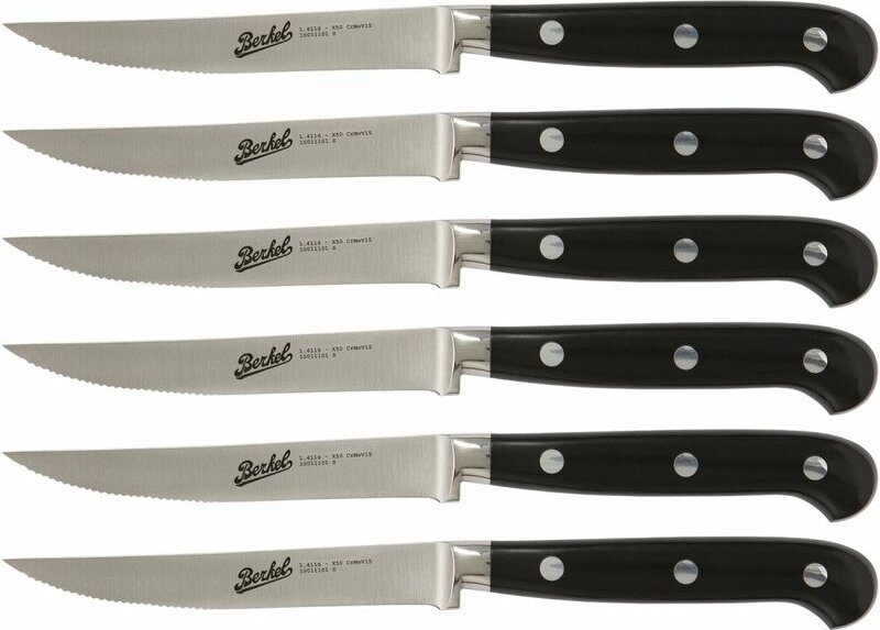 Berkel Adhoc Set mit 6 Steakmessern, schwarze Klinge mit Wellenschliff