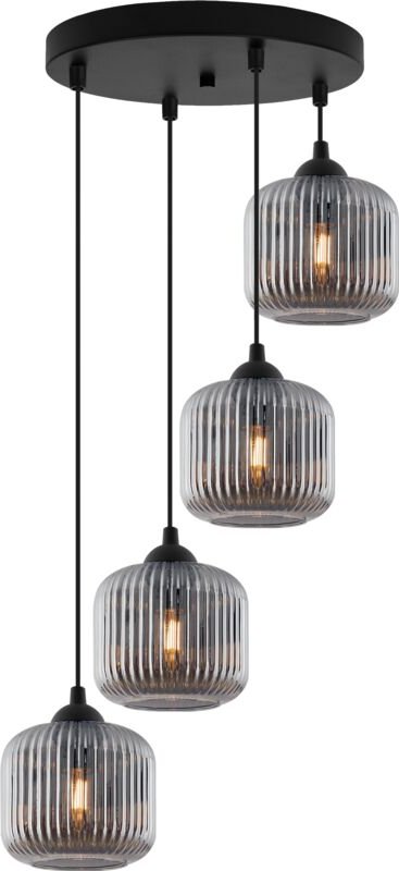 Riffle Schwarze Hängelampe 4 Flache Graphit-Lampenschirme Zylinder E27