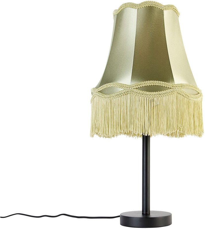 Klassische Tischlampe schwarz mit Granny-Schirm grün 30 cm - Simplo