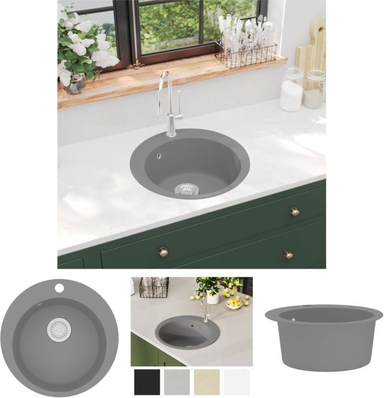 The Living Store - Granitspüle Einzelbecken Rund Grau - Küchenspülen & Spülbecken - Grau
