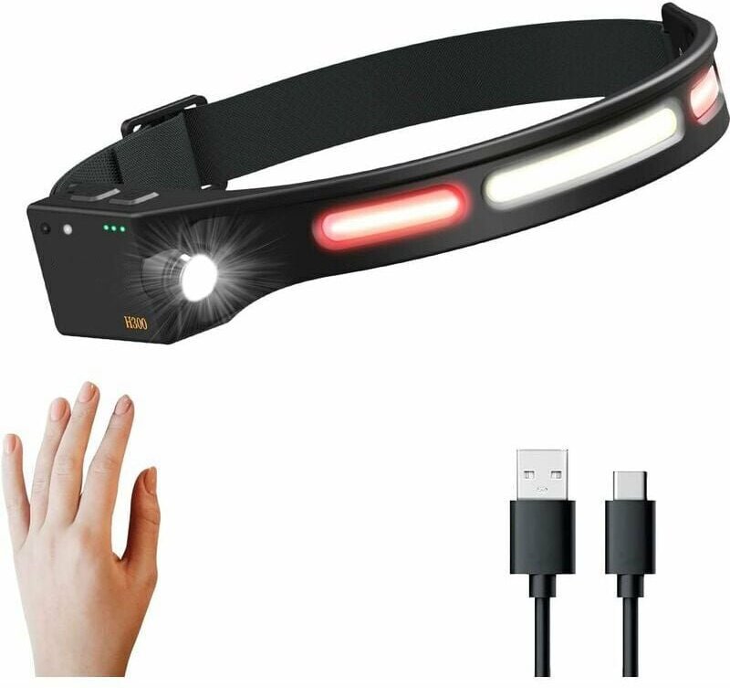 Leistungsstarke wiederaufladbare Stirnlampe, wasserdichte LED-Stirnlampe, leistungsstarker LED-Sensor-Scheinwerfer, cob ...
