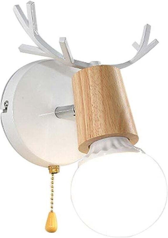 Nordisches modernes Design, Hirschgeweihform, Wandleuchte aus Holz mit Zugkettenschalter, Lesezimmer, Schlafzimmer, Wand...