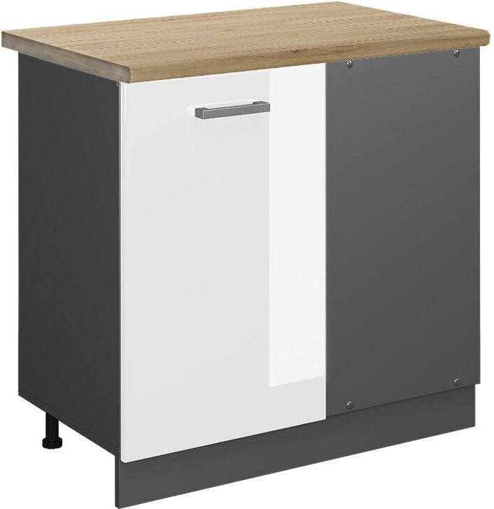Thumbnail - Vicco - Eckunterschrank R-Line, Weiß Hochglanz, 86 cm, ap Eiche