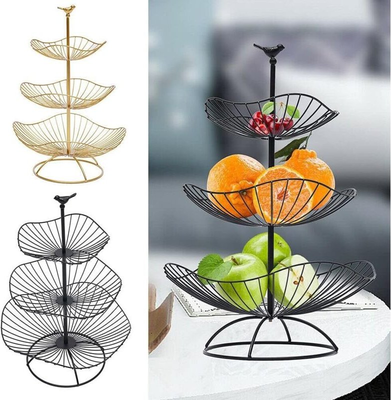3 Etageren Servierplatte Dessert Kuchen Obstschale ObstKorb Metall Früchtekorb Etagenständer Party Servierständer für De...