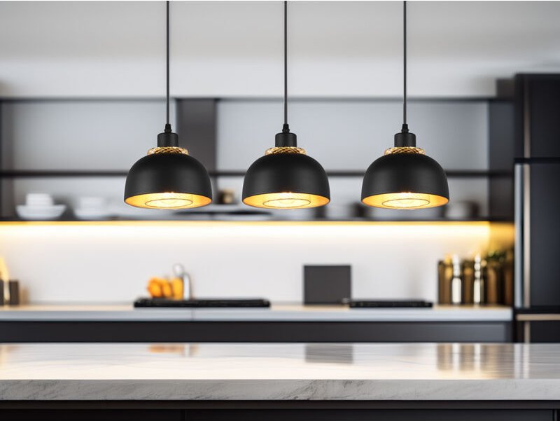 Pendelleuchte punch 3-flammig Metall Schwarz Gold mit Drahtgeflecht, Breite 68cm