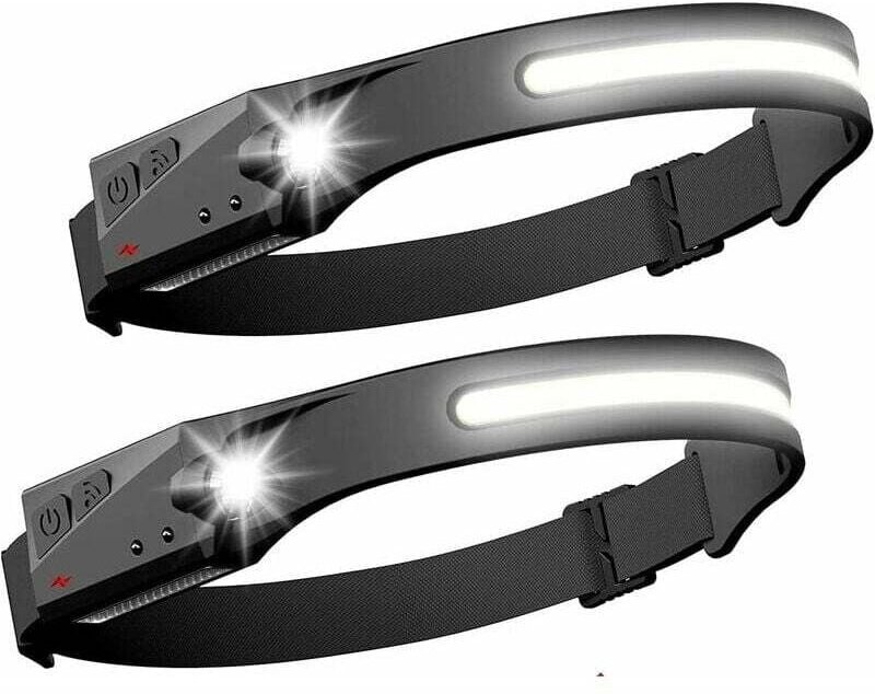 Jalleria - 2er-Set LED-Stirnlampe, Sensor-Scheinwerfer, leistungsstarke COB-XPE-Stirnlampe, 5 Modi, usb wiederaufladbar,...