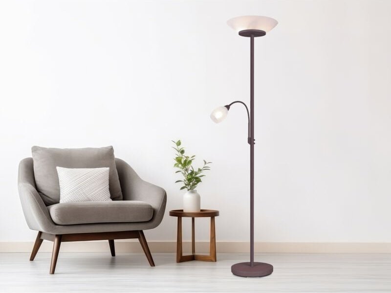 Meinewunschleuchte - led Deckenfluter mit Flexarm Leselampe, Rostoptik & Glasschirme weiß, h: 180cm