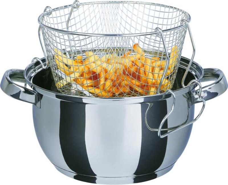 Frittiertopf 3 l Ø22cm Edelstahl mit Glasdeckel und Frittiereinsatz