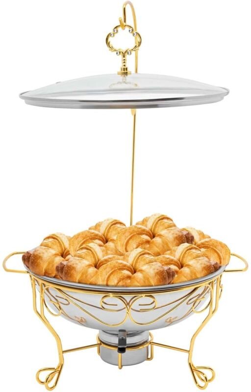 6L Runder Chafing Dish Standfuß Edelstahl Speisenwärmer Warmhaltebehälter Chafing Dish Set mit Deckel und Anti-Griff, He...