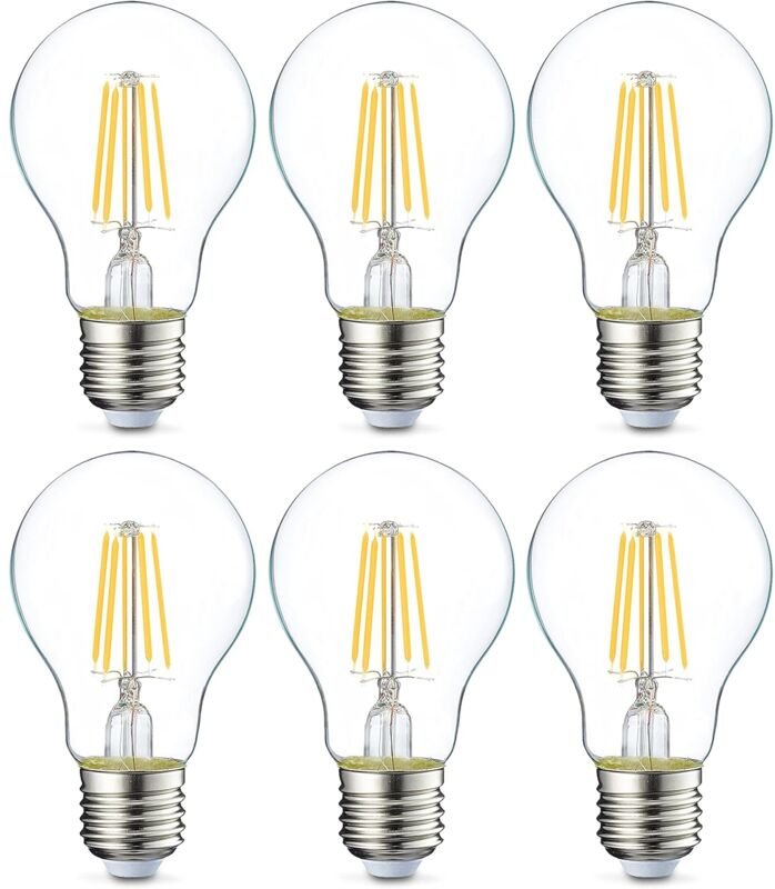 Ersandy - Set mit 6 LED-Lampen, Edison-Schraubsockel, E27, 4 w (entspricht 40 w), transparentes Filament, nicht dimmbare...