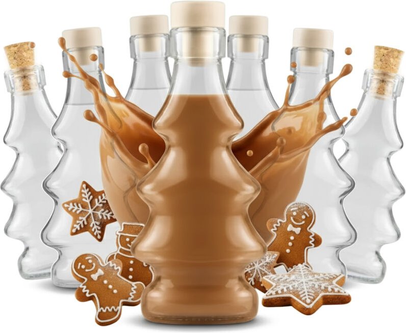 20 Glasflaschen mit 3D-Weihnachtsbaummotiv, 100 ml, für Liköre, Säfte, Weihnachten