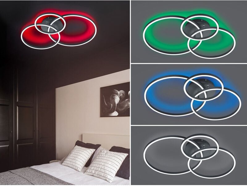 Led Deckenleuchte winona mit Fernbedienung dimmbar Schwarz, Breite 78cm