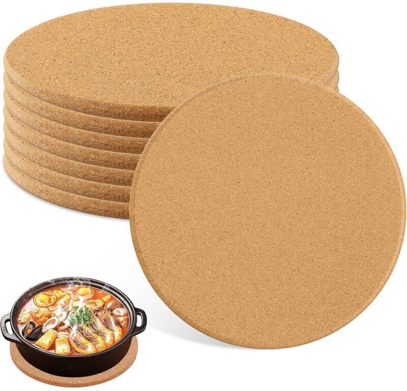 runde Korkuntersetzer, 19 cm Durchmesser, wiederverwendbare Untersetzer, hitzebeständige Geschirrmatten für Haushalt, Tö...