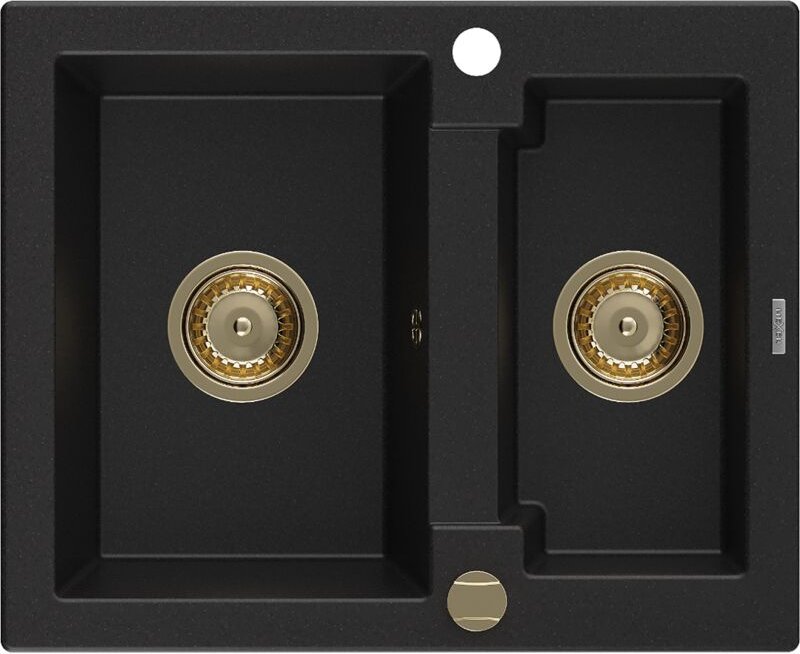 Mexen Carlos 1,5-Becken-Granitspüle 582 x 475 mm, Schwarz, Siphon Gold - 6518581500-77-G