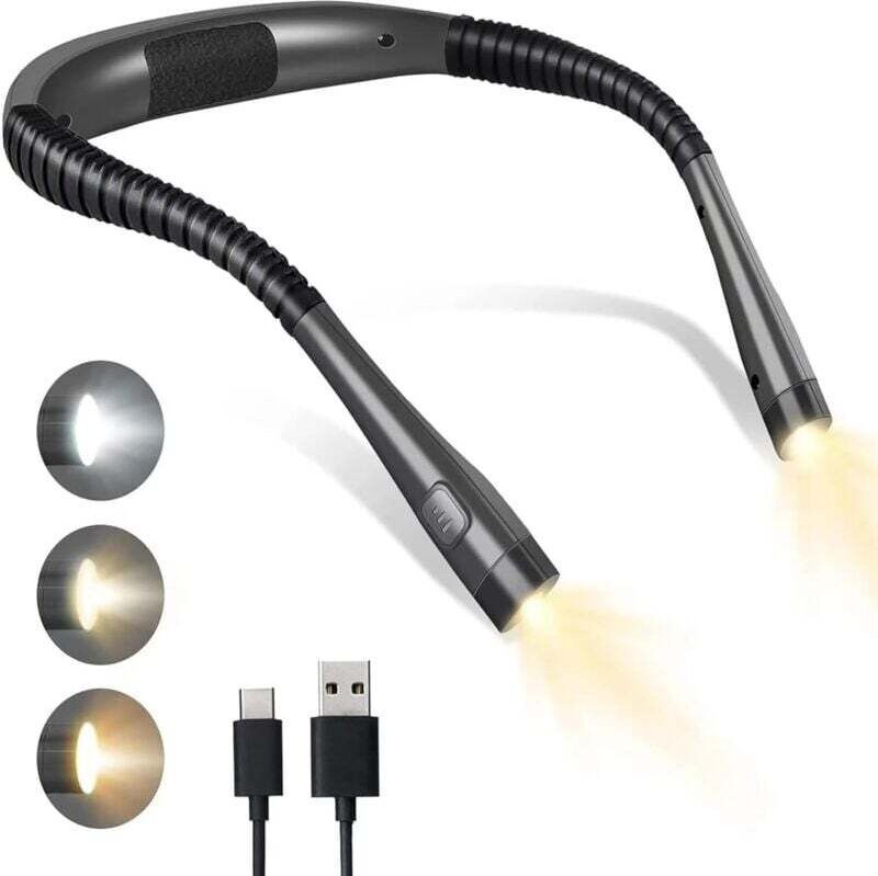 Vtizikl Lampe de lecture LED pour le cou, idéale pour lire n'importe où, 3 couleurs, 6 niveaux de luminosité, bras pliab...