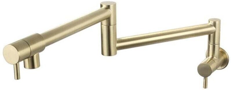 Teleskop-Klappküchenarmatur mit Doppelschwenkgriff, einzelner Kaltwasserhahn in der Wand, gebürstetes Gold