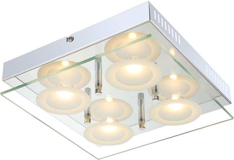 Deckenlampe Deckenleuchte Wohnzimmerleuchte Esszimmerlampe Glaslampe, 4 Flammig Glasplatte Chrom, led 5W 1440Lm warmweiß...