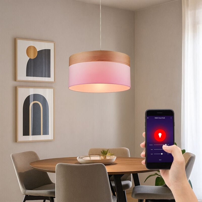 Hängeleuchte Wohnzimmer LED Pendelleuchte Esstischlampe Holzoptik Textil weiß, 8,5W 806lm warmweiß-kaltweiß, DxH 40x120 ...