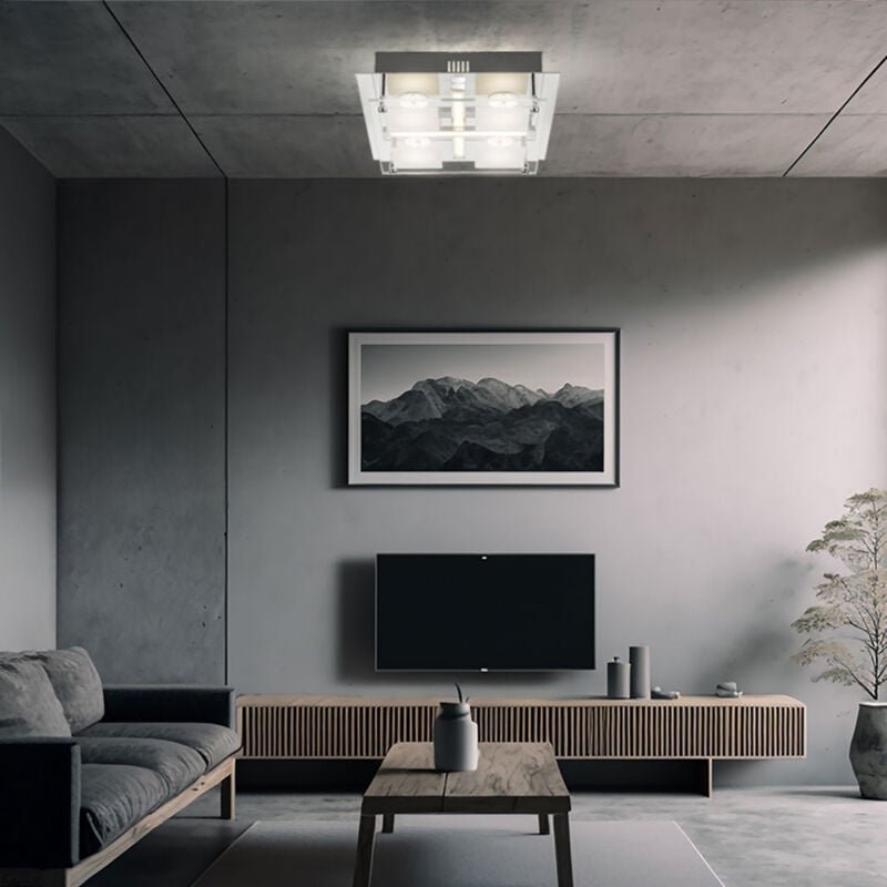Led Deckenlampe 4 Strahler Deckenleuchte Wohnzimmer Modern, Chrom Glas, led 18W 1260Lm warmweiß, LxBxH 24x24x7 cm