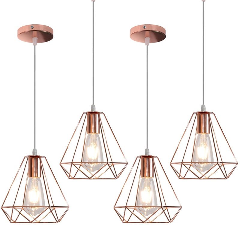 Pendelleuchte Vintage Retro Metall Kronleuchter im Ø20cm Diamant-form, Antik Industrielle Hängelampe mit Käfig E27 Fassu...