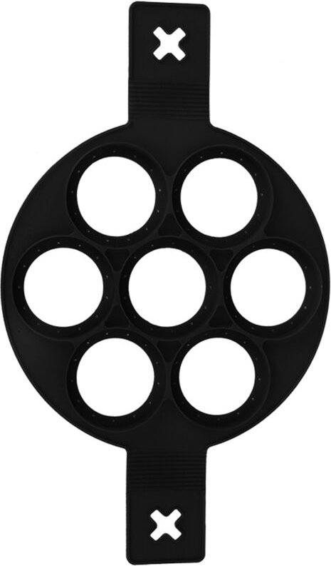 Runde Silikon-Crêpeform mit 7 Mulden und Griffen, ungiftig, hitzebeständig, auch für Omeletts geeignet, schwarz