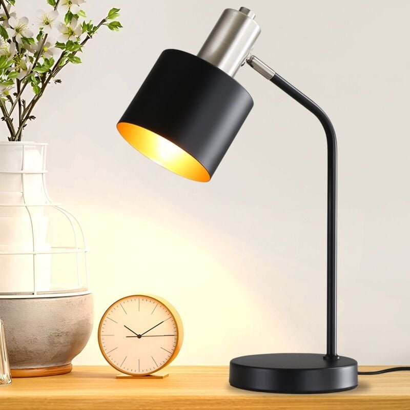 Tischlampe Vintage Gbly Nachttischlampe Kabel E27 - Tischleuchte Wohnzimmer Schwarz Gold Schreibtischlampe Retro Schwenk...